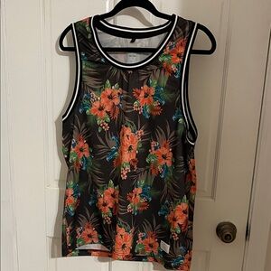 Adam Levine Collection Floral Tank Top - Black and Orange